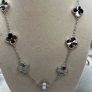 Silver 10 Clover double sided motif Alhambra style Necklace